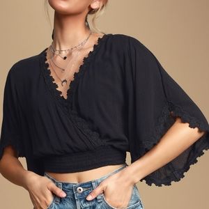 Lulus Pacifica Black Lace Crop Top